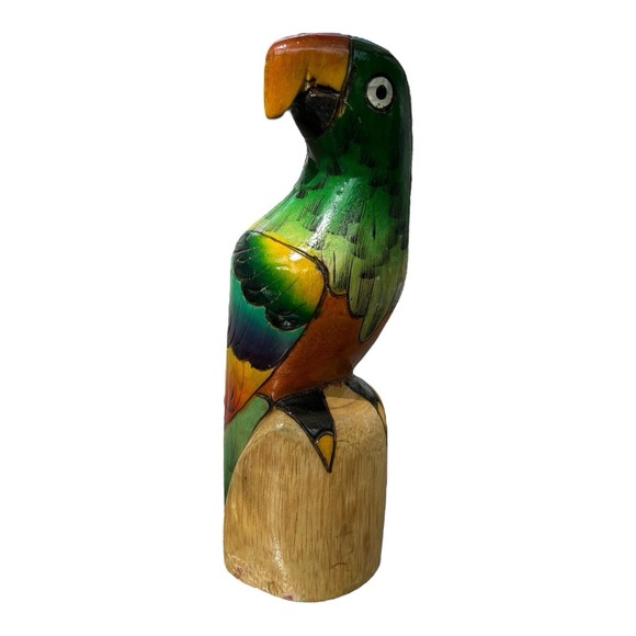 Other - Balsa‎ Wood Parrot Figurine Vintage Hand Carved Hand Painted 8-1/2"